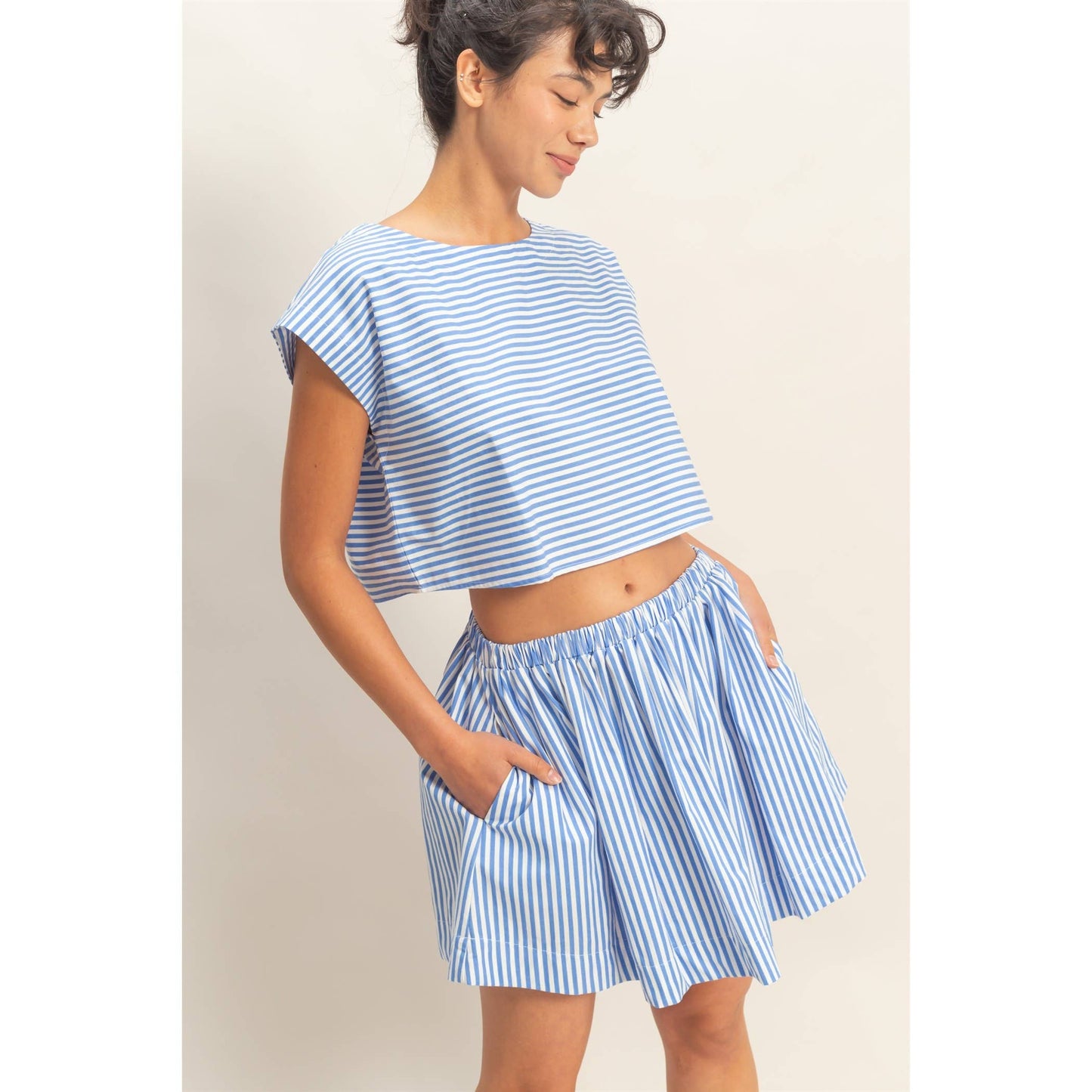2056 Striped Dolman Sleeve Top & Skirt Set