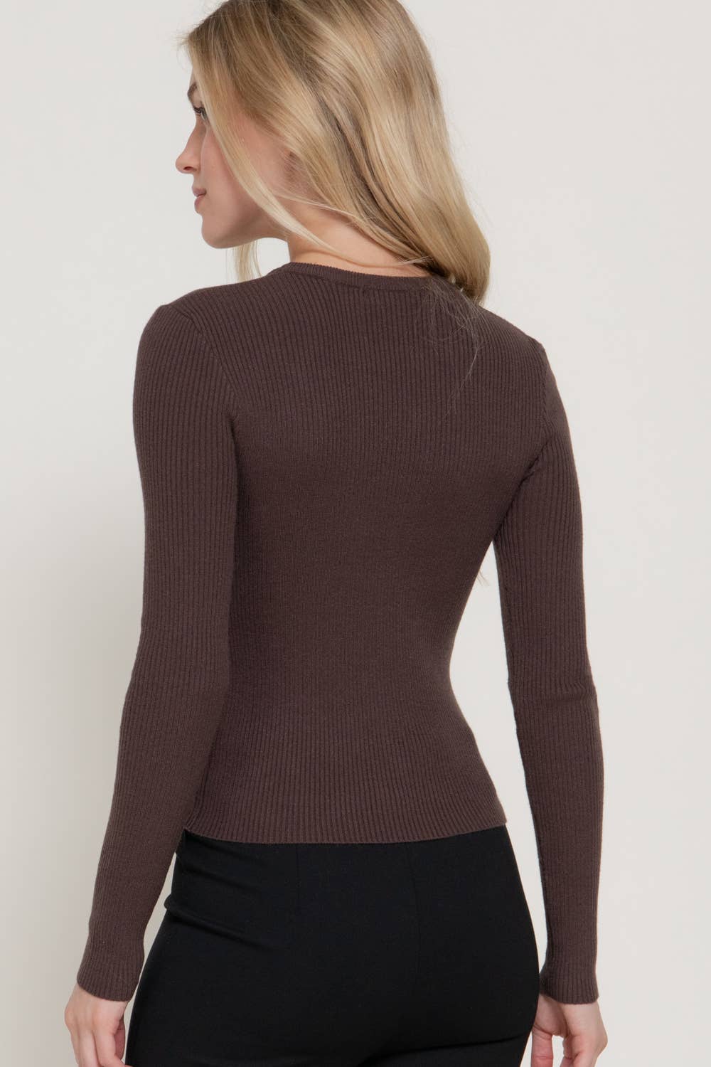 2142 Long Sleeve Crew Neck Viscose Rib Sweater