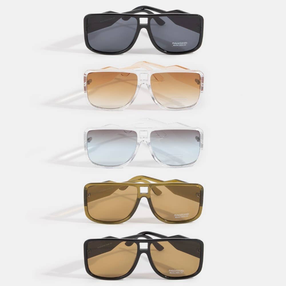 2024 Oversized Flat Top Square Aviator Sunglasses With Brow Bar