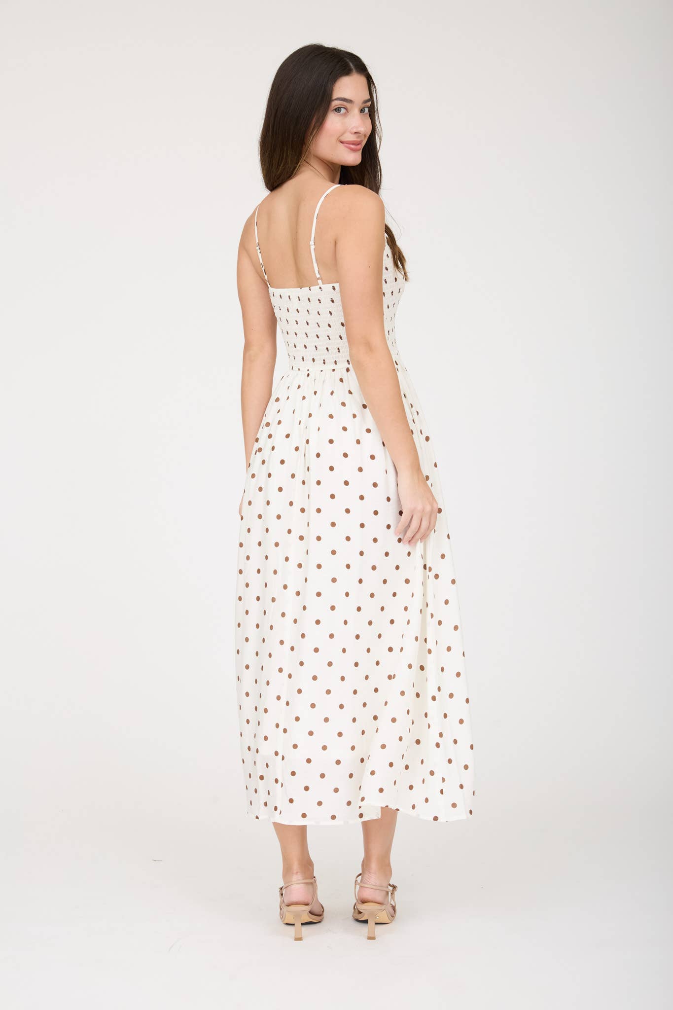 2048 Polka Dot Smocked Midi Dress