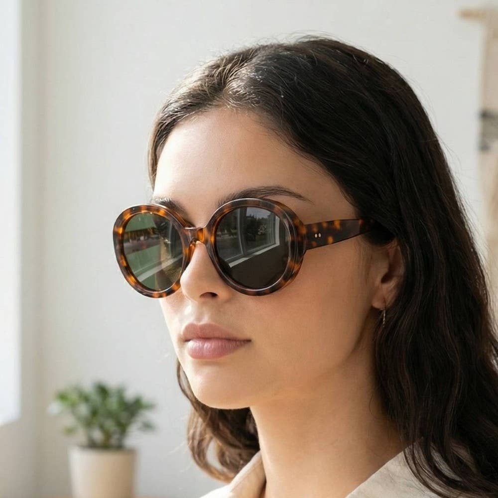 2025 Round Lens Tortoise Frame Sunglasses Set