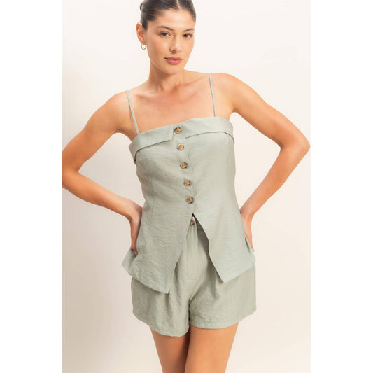 2054 Strap Buttoned Top And Shorts Set