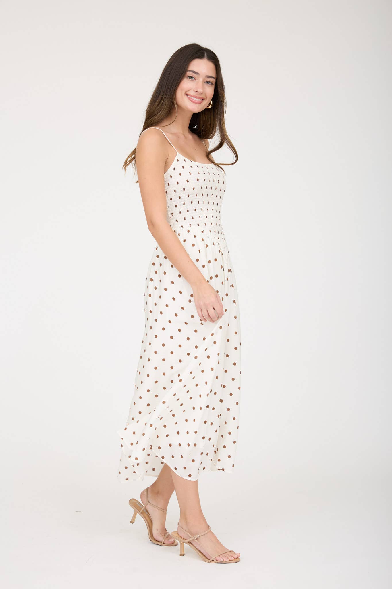 2048 Polka Dot Smocked Midi Dress