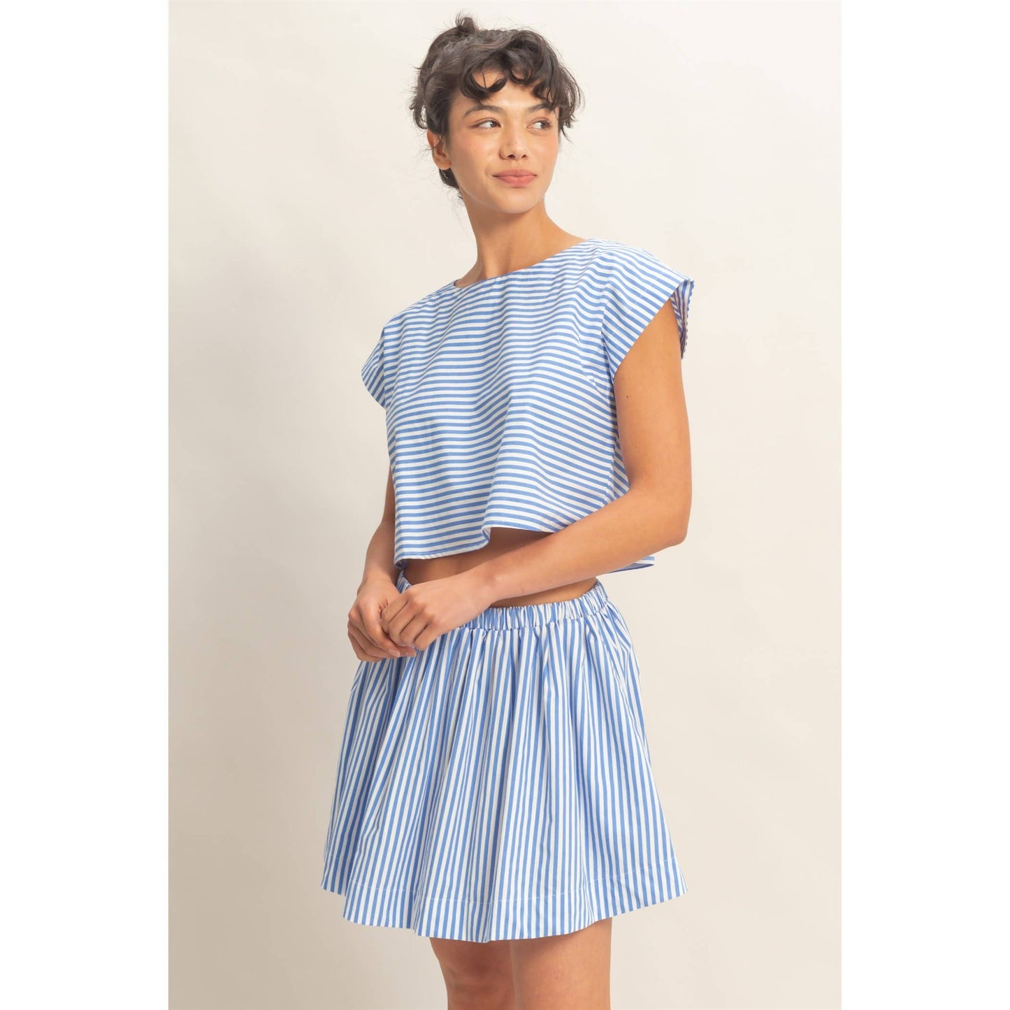 2056 Striped Dolman Sleeve Top & Skirt Set