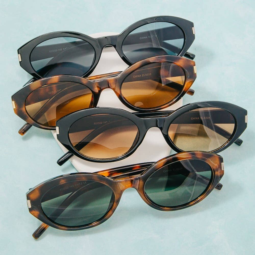 2023 Metallic Accent Oval Tortoise Sunglasses Set