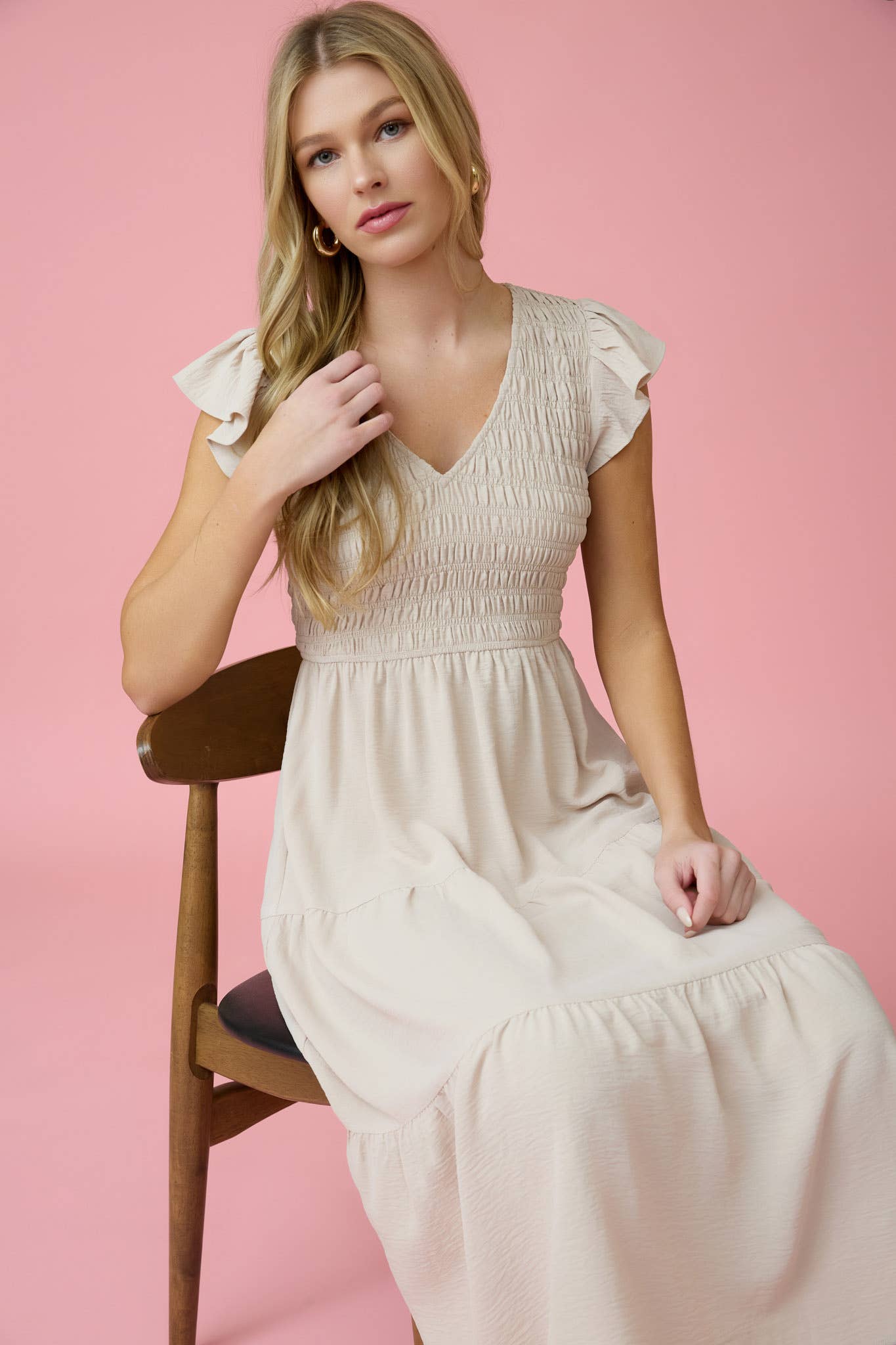 2046 Flutter Sleeve Maxi Dress