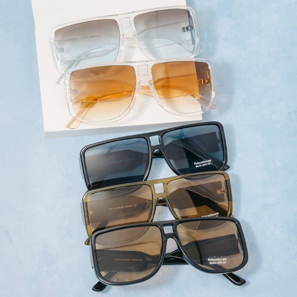 2024 Oversized Flat Top Square Aviator Sunglasses With Brow Bar
