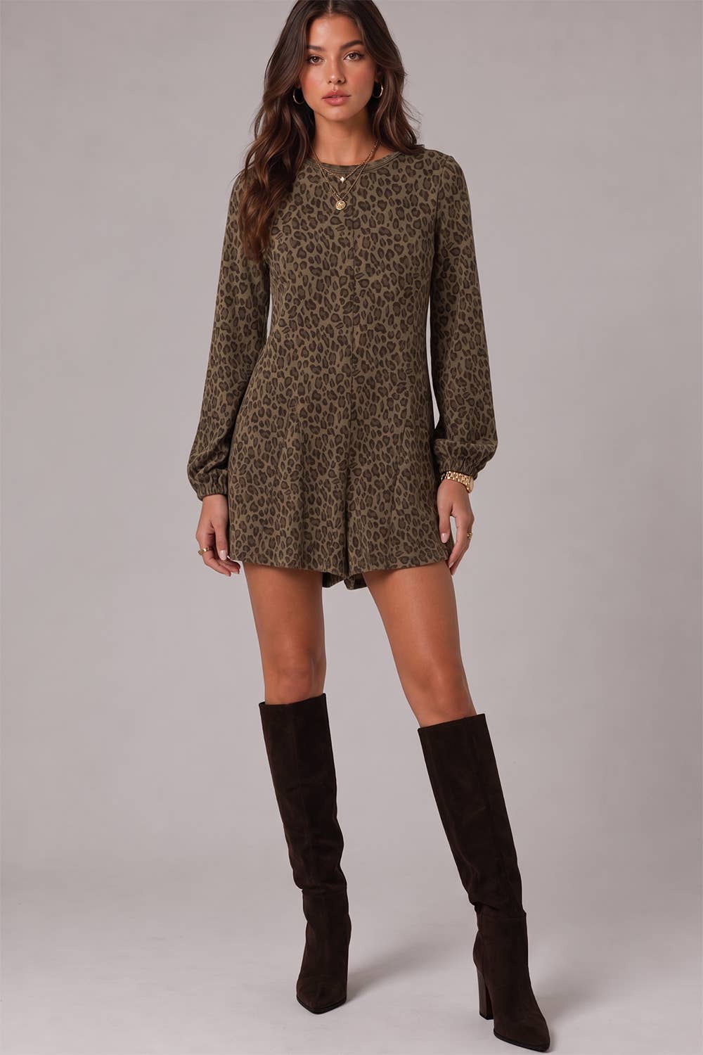 2133 Leopard Print Long Sleeve Romper