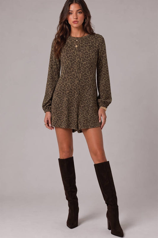 2133 Leopard Print Long Sleeve Romper