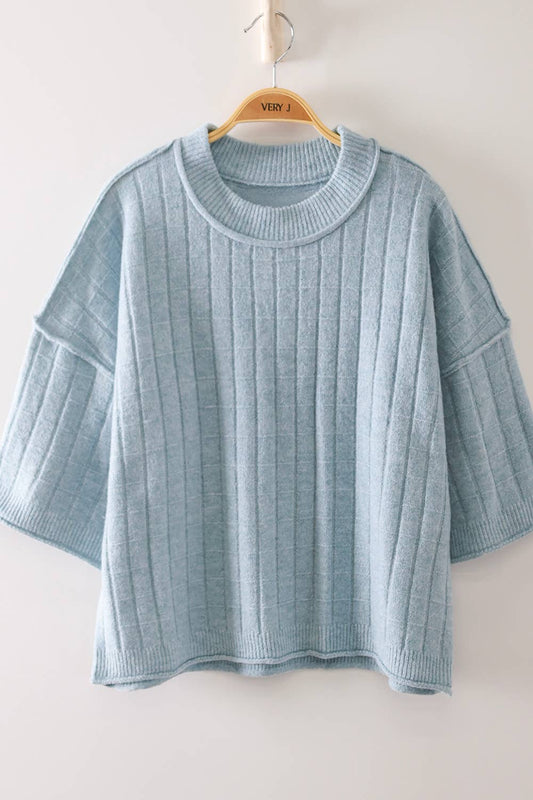 2131 Cropped Length Ribbed Knit Sweater