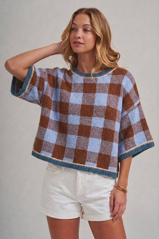 2145 Gingham Oversized Sweater Top