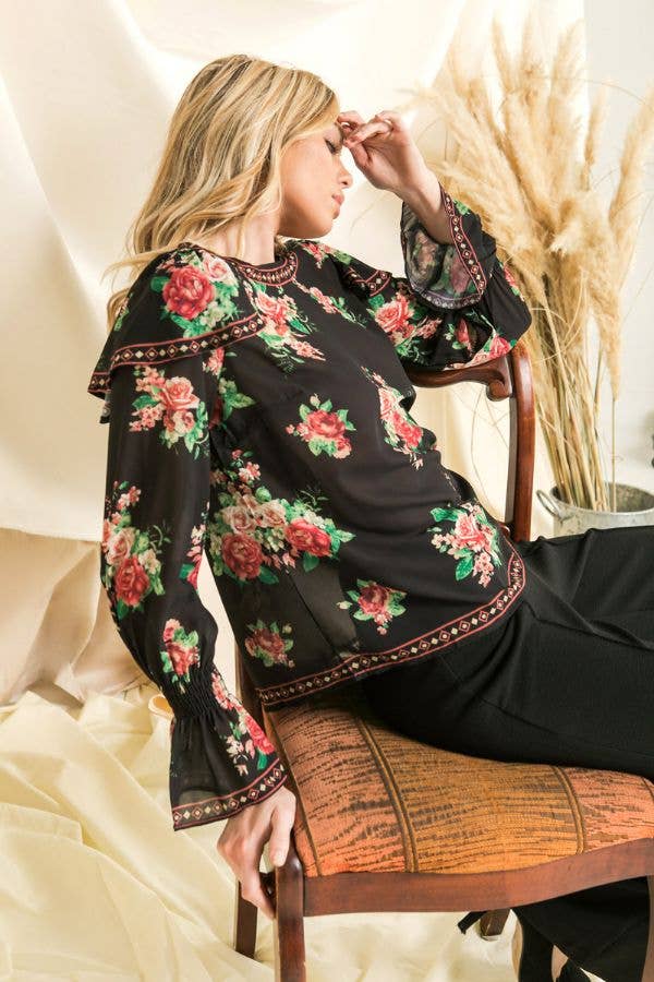 2163 Floral Long Sleeve Blouse