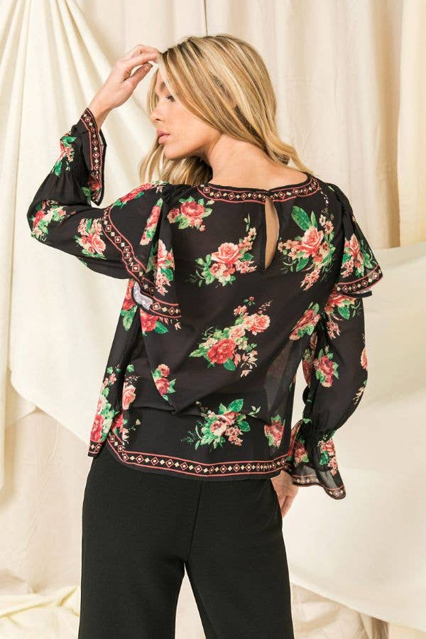 2163 Floral Long Sleeve Blouse
