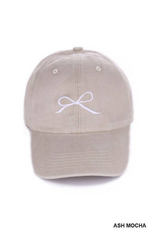 2120 Coquette Ribbon Bow Embroidery Washed Cap