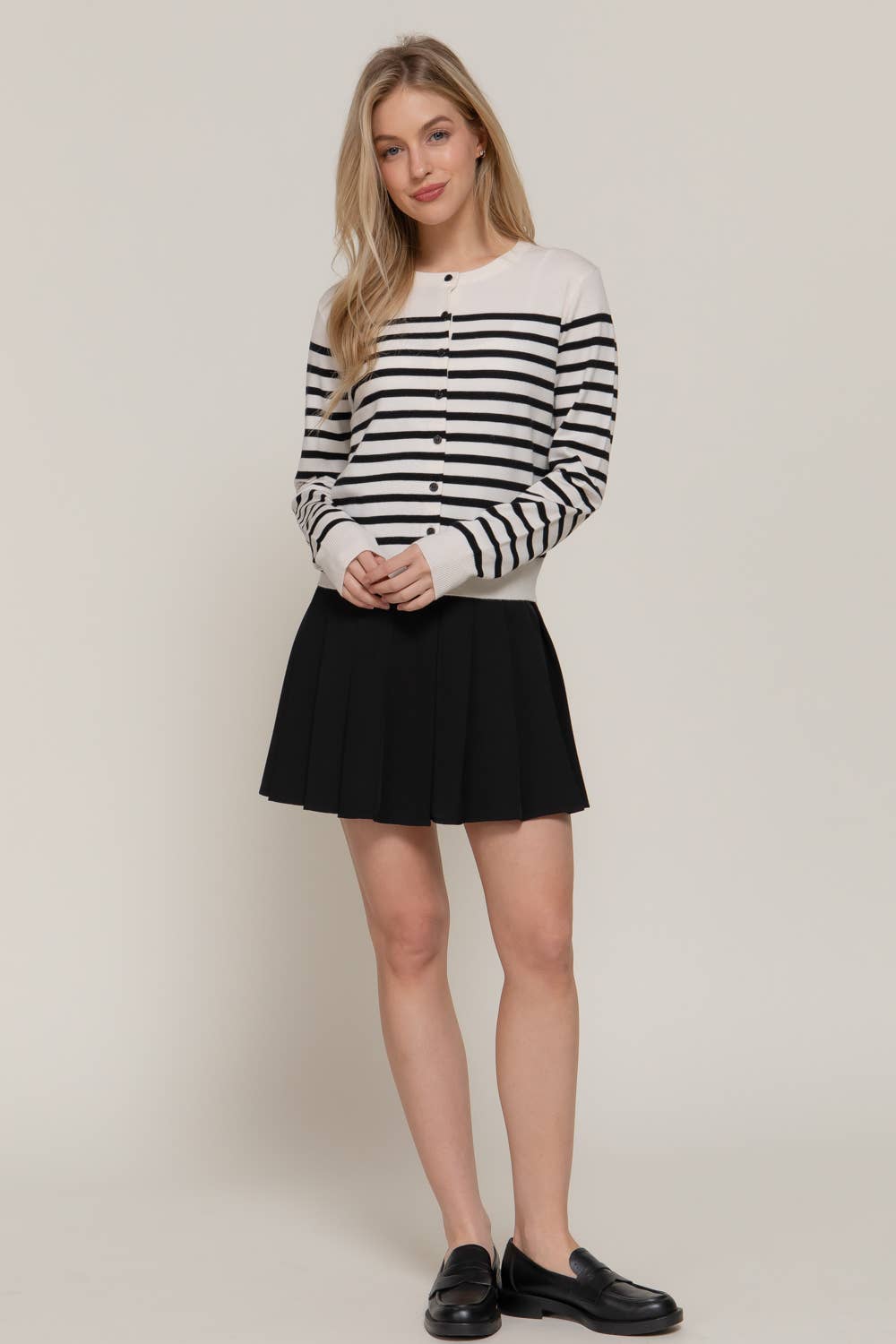 2144 Long Sleeve Crew Neck Stripe Sweater Cardigan