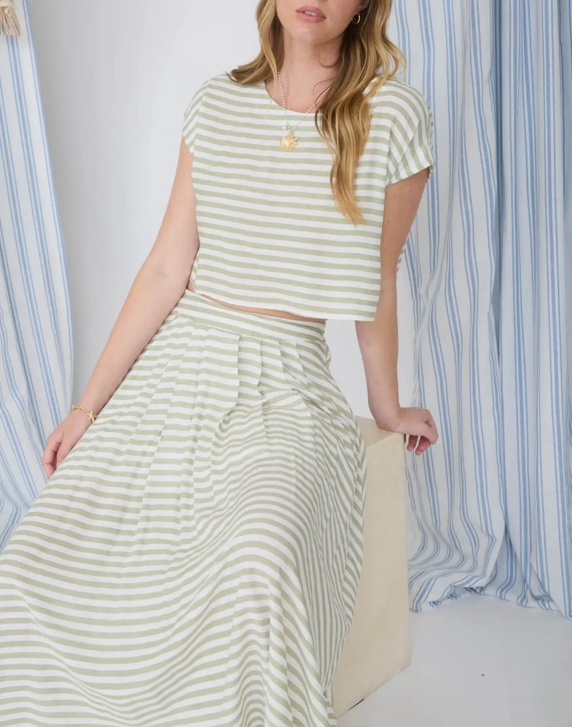 1941 Striped Matching Skirt Set