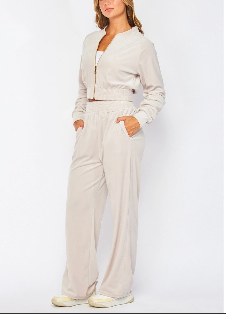 1227 Velour Zip Up Mock Neck Pant Set