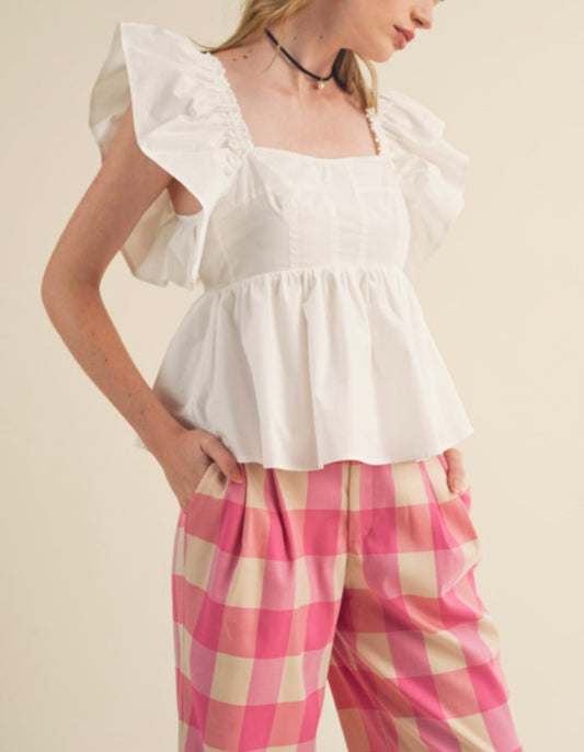 1355 Ruffled Sleeve Babydoll Top