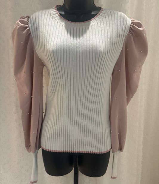 1107 Pearl Sleeve Knit Sweater