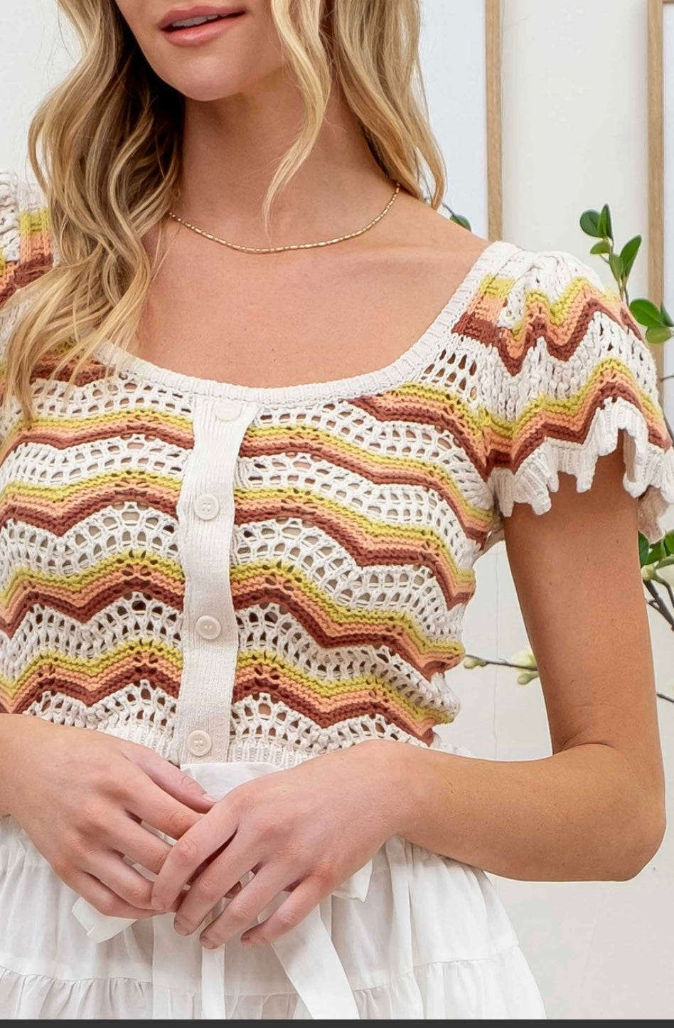 1406 Chevron Crochet Sweater Crop Top