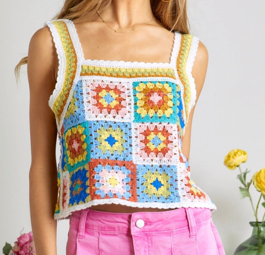 1412 Multi Color Crochet Crop Top