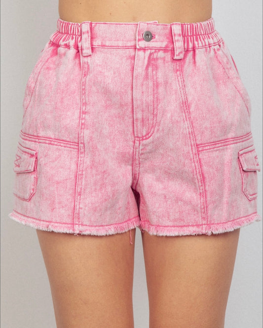 1443 Washed Denim Cargo Shorts