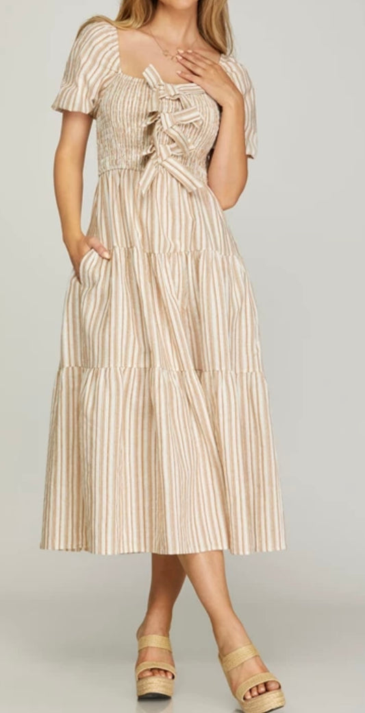 1533 Striped Smock Midi Dress