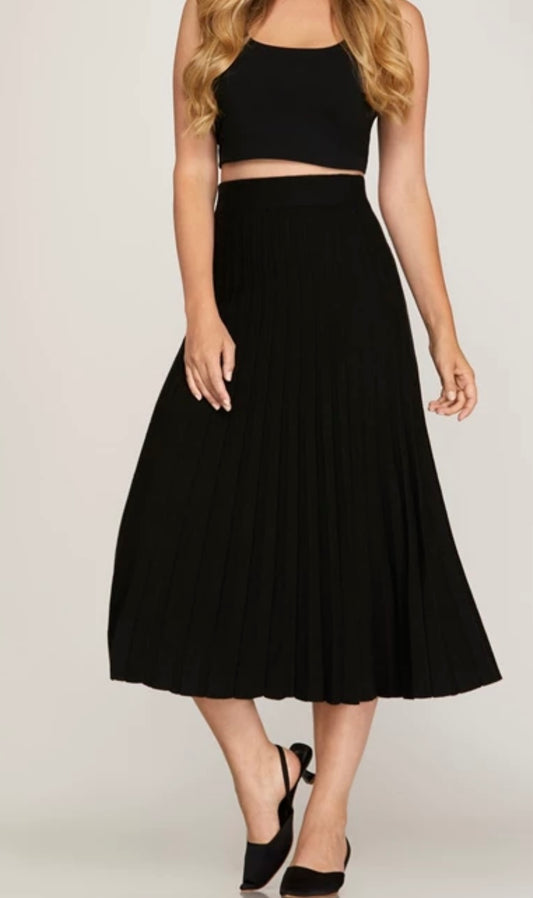 1562 Pleated Sweater Midi Skirt