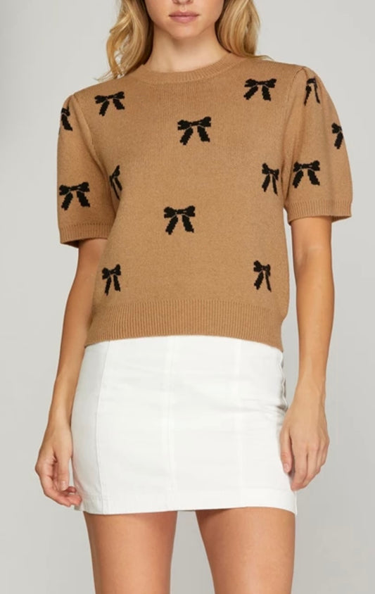 1566 Bow Pattern Sweater Top
