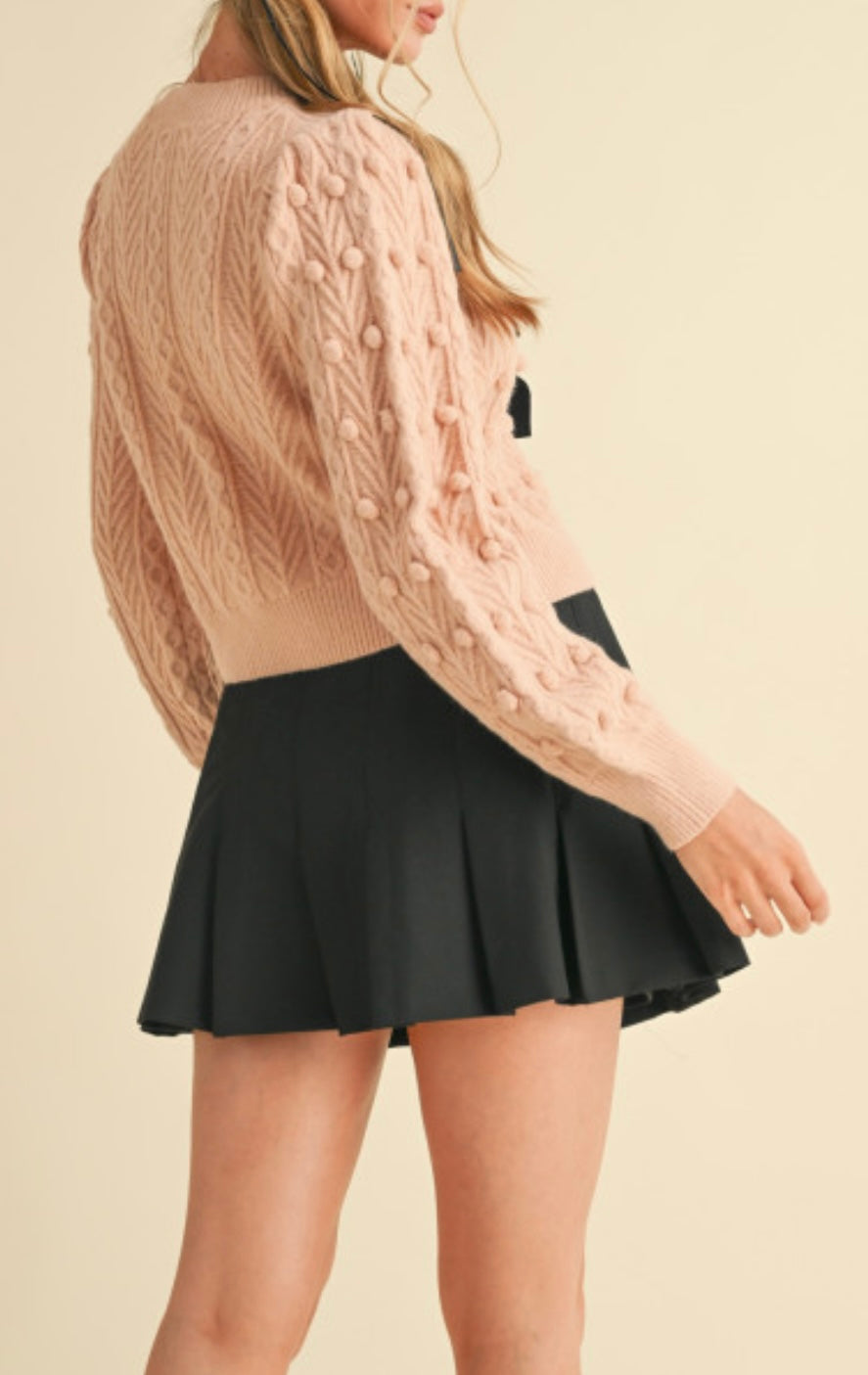 1598 Bow Front Cable Knit Sweater Cardigan