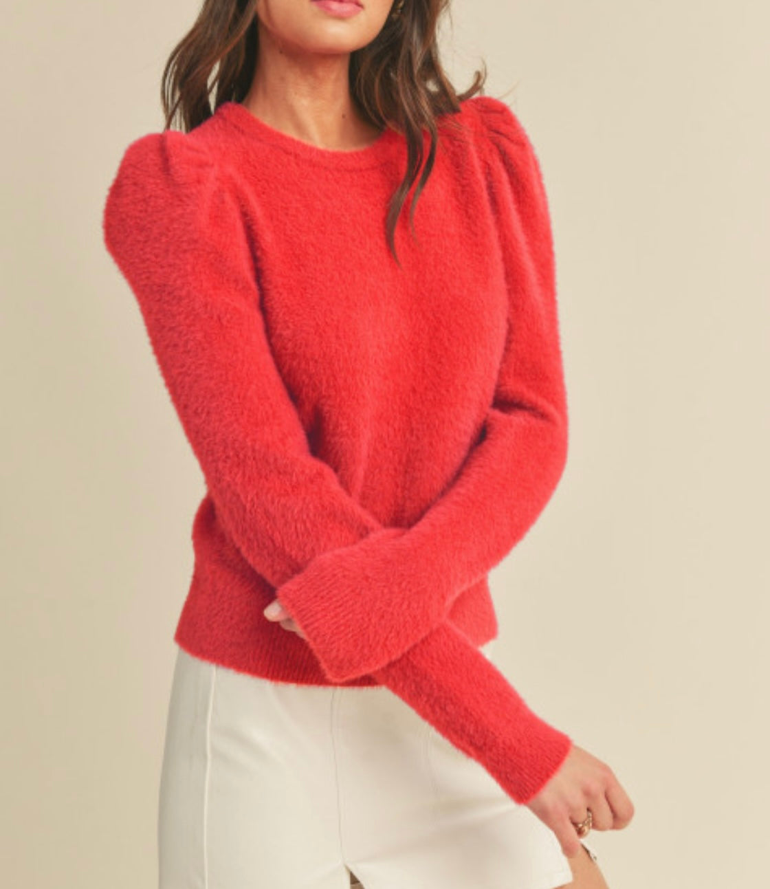 1058 Fuzzy Crew Neck Sweater