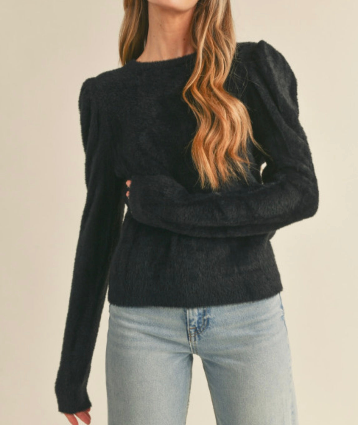 1058 Fuzzy Crew Neck Sweater