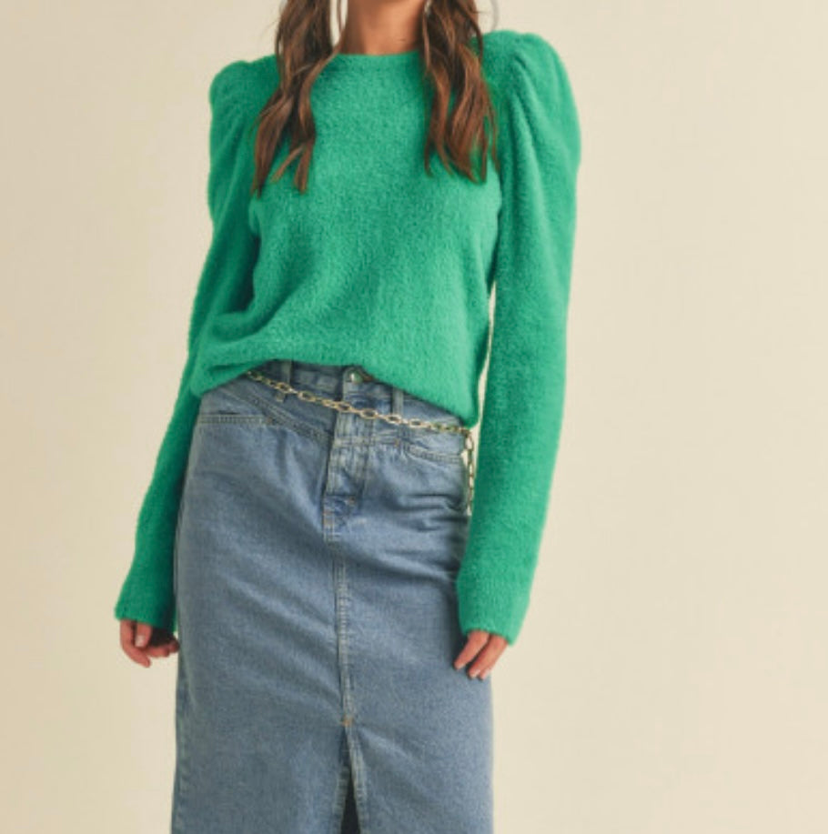 1058 Fuzzy Crew Neck Sweater