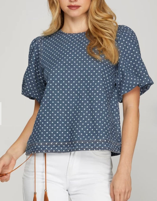 1654 Polka Dot Denim Top