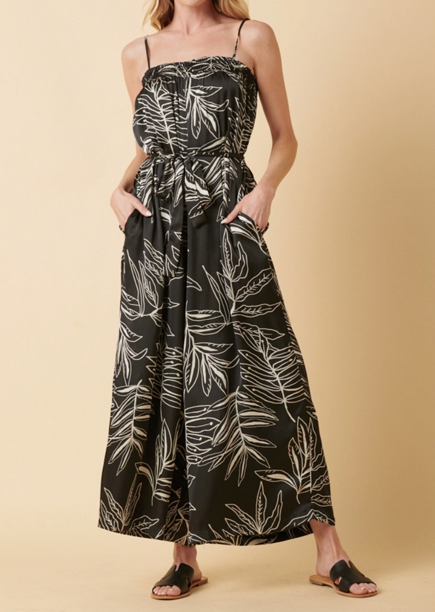 1901 Leaf Print Wide Leg Jumpsuit
