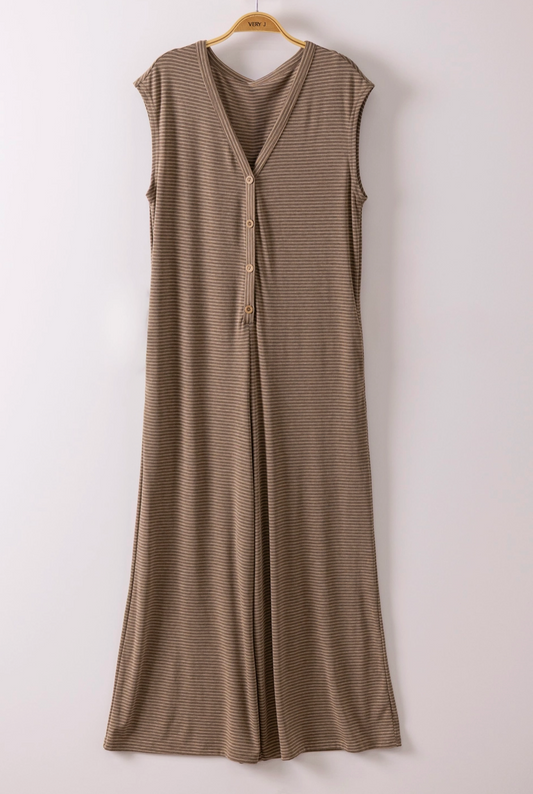 1904 Striped Button Down Jumpsuit