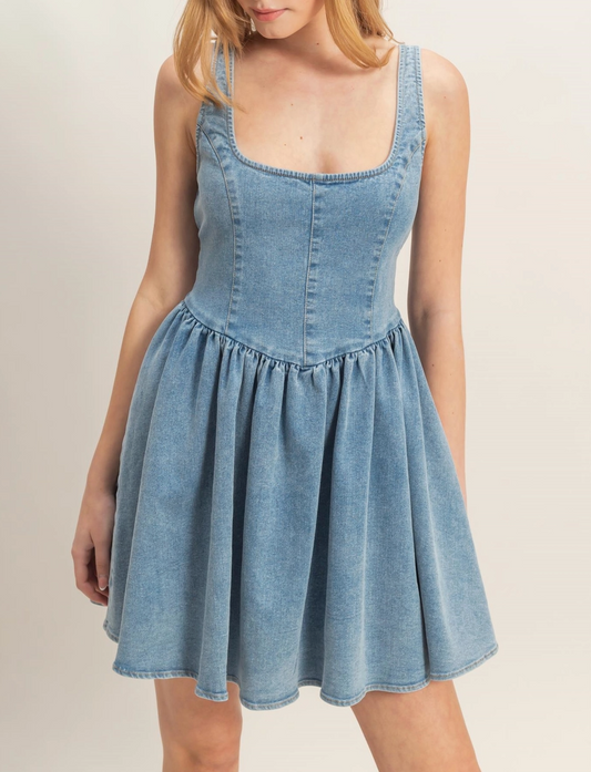 1934 Square Neck Denim Dress