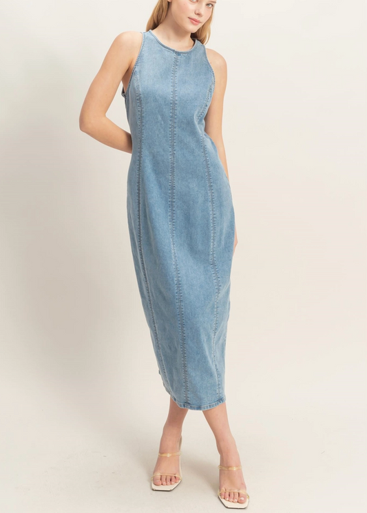 1935 Sleeveless Denim Midi Dress