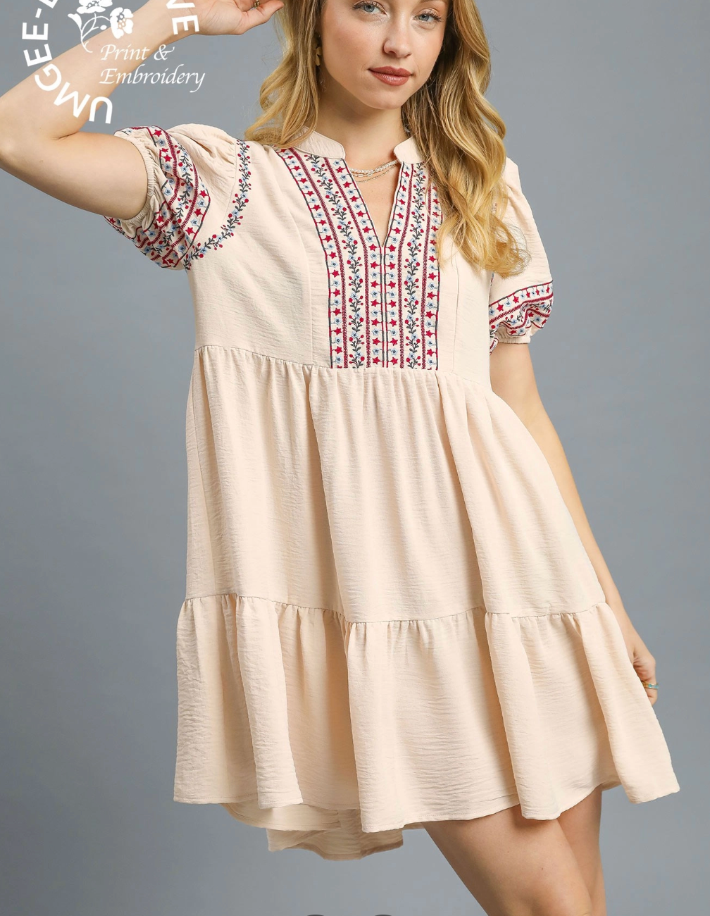 2092 Embroidered Babydoll Dress