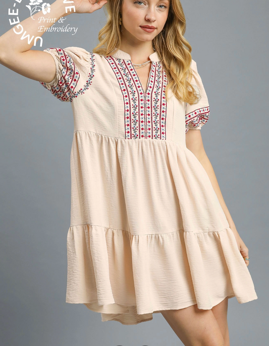 2092 Embroidered Babydoll Dress