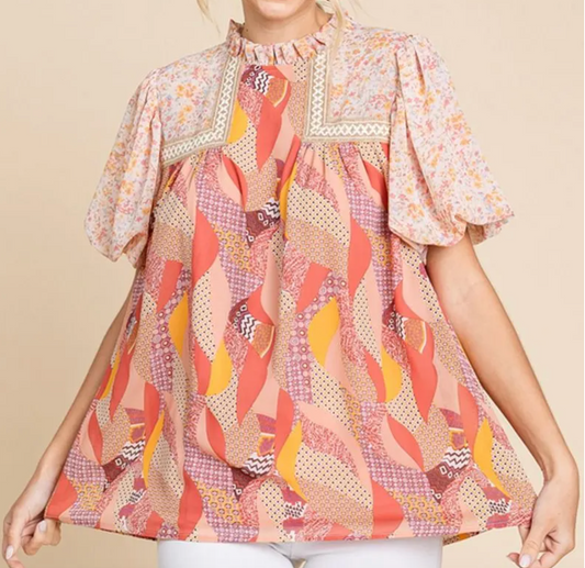 2146 Mixed Pattern Blouse
