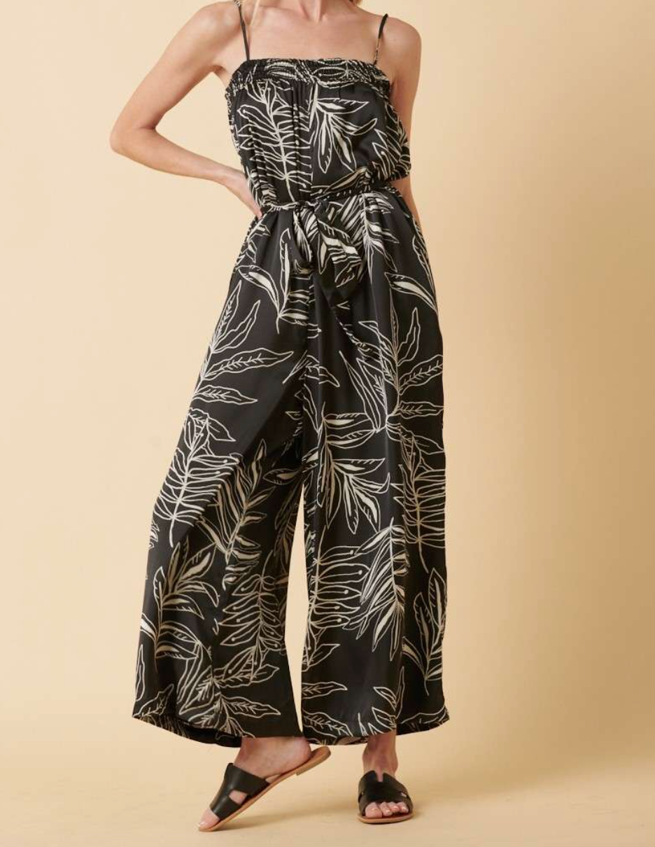 1901 Leaf Print Wide Leg Jumpsuit