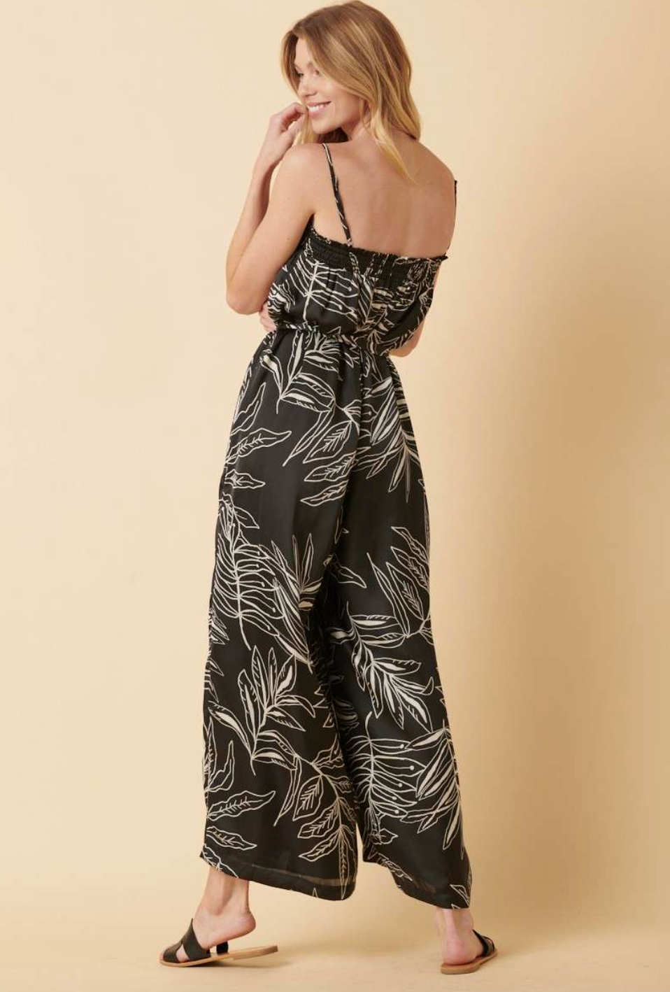 1901 Leaf Print Wide Leg Jumpsuit