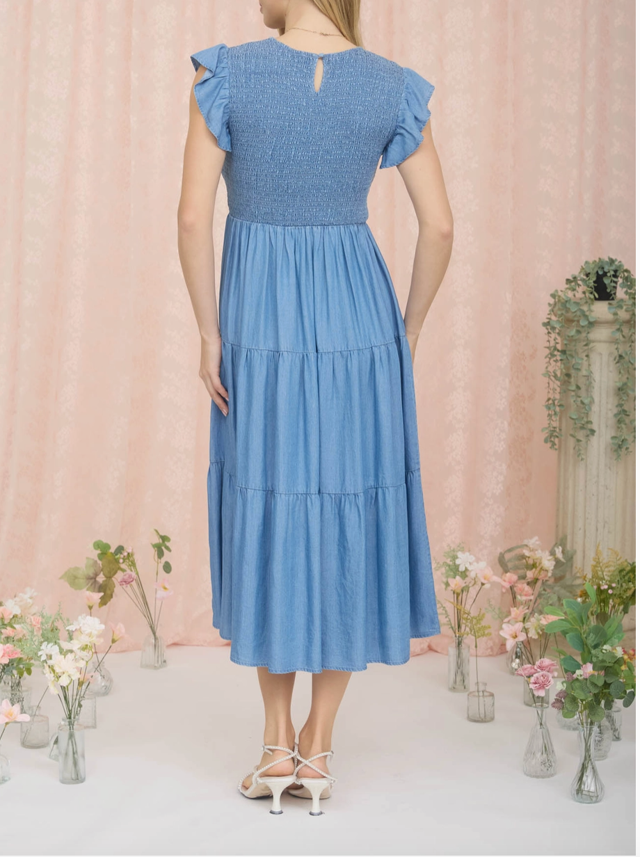 1930 Smocked Tiered Midi Dress