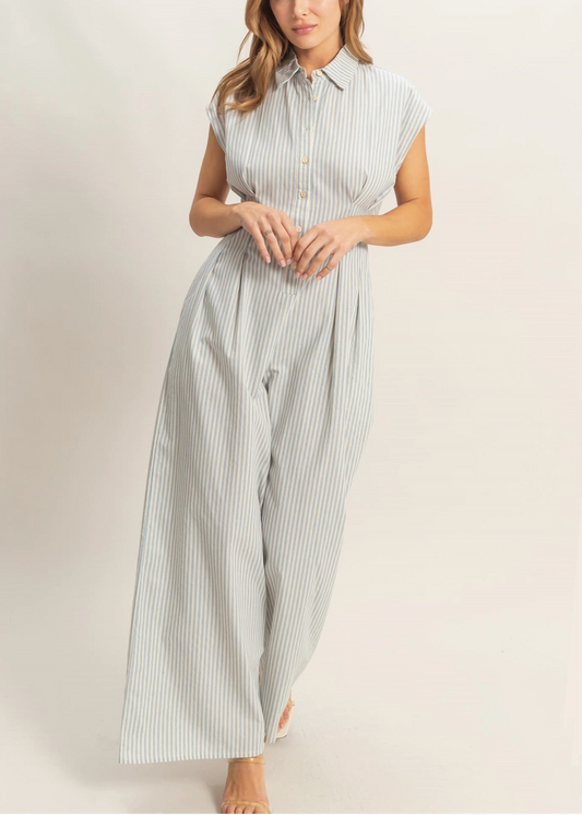 1921 Striped Button Down Jumpsuit