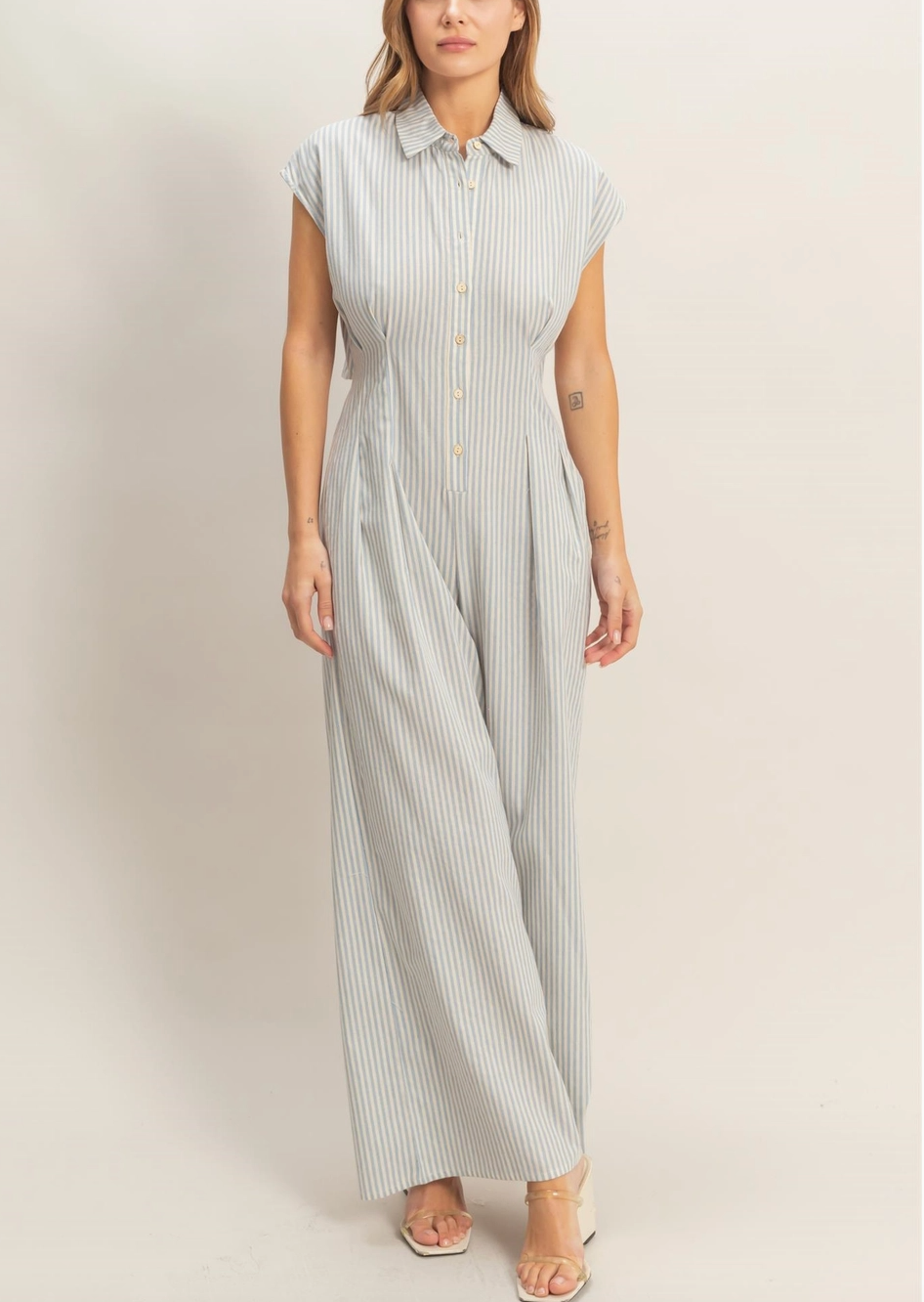 1921 Striped Button Down Jumpsuit