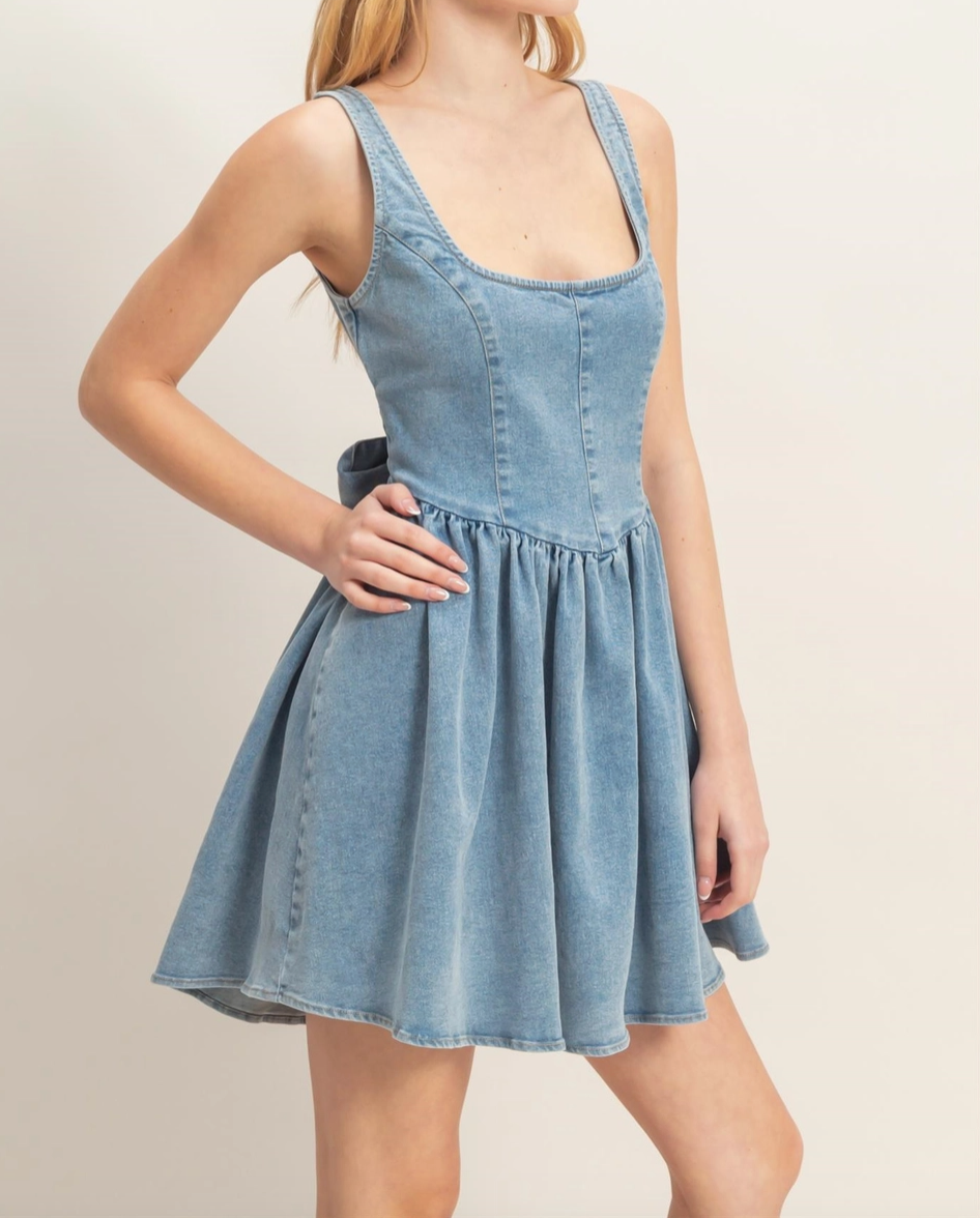 1934 Square Neck Denim Dress