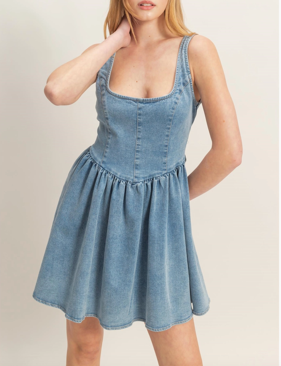 1934 Square Neck Denim Dress