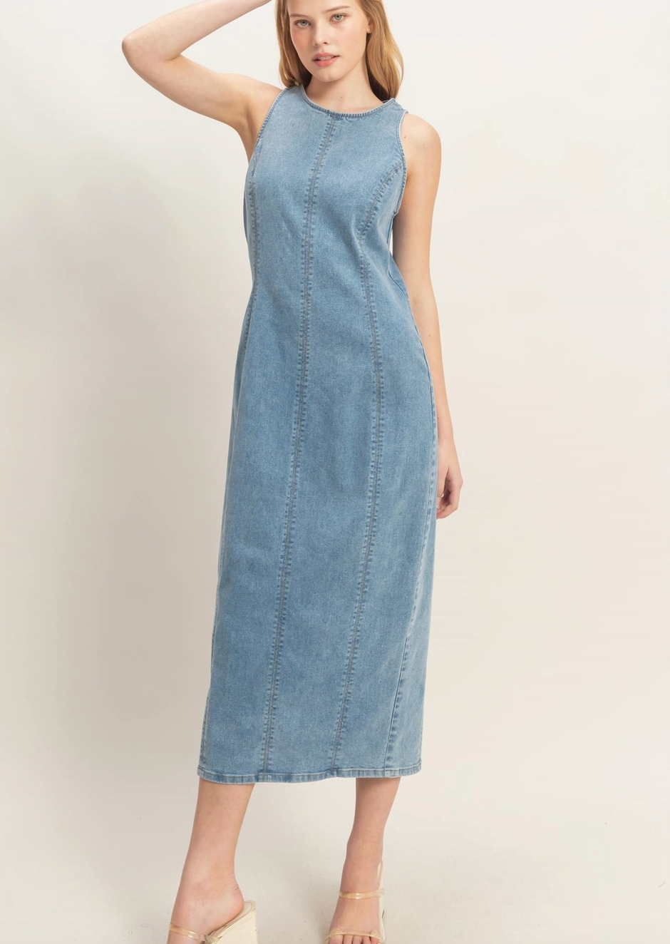 1935 Sleeveless Denim Midi Dress