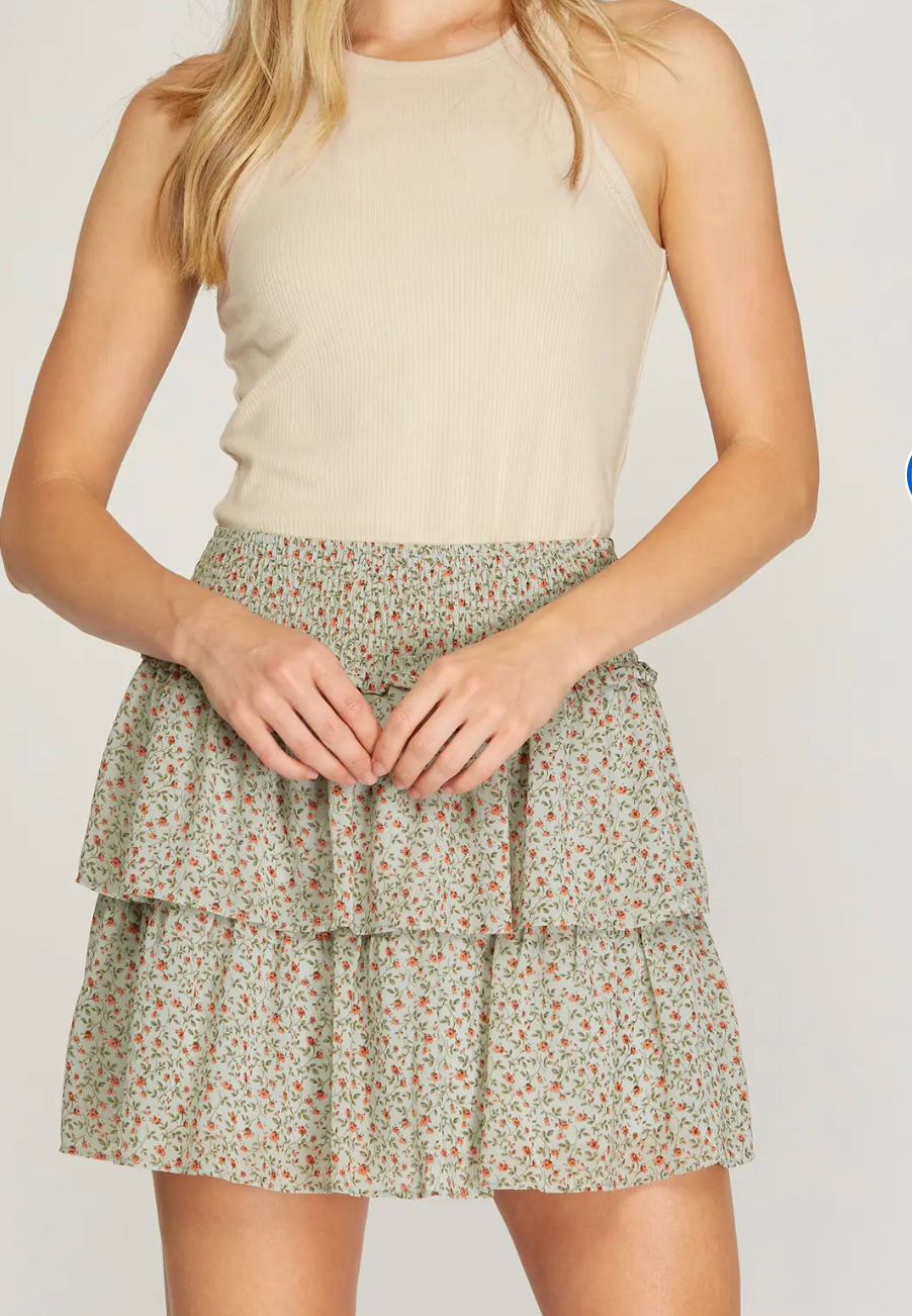 1960 Floral Tiered Mini Skirt